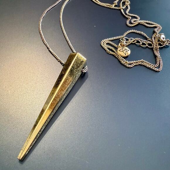 Gold Tone Spike Rhinestone Pendant Chain Necklace - Picture 3 of 8